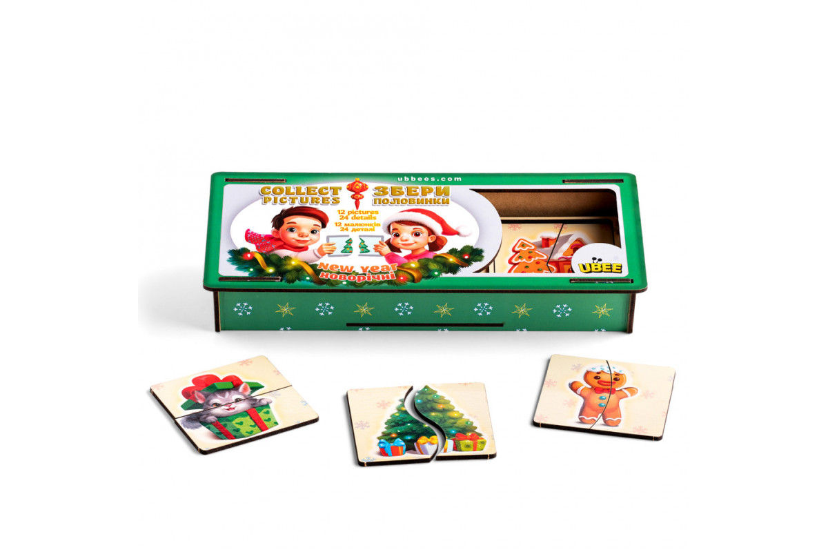 Настольная игра-пазлы "Новогодние половинки" (ПСД238) PSD238, 12 картинок