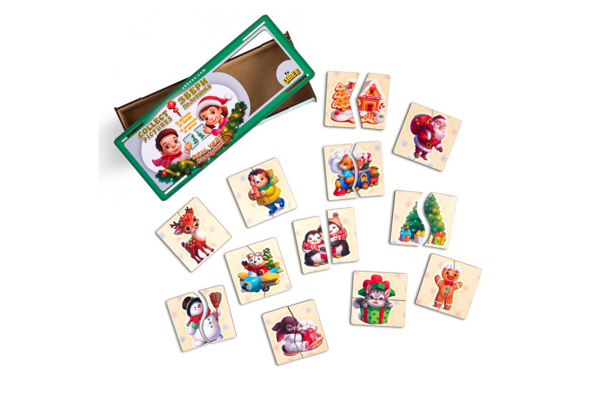 Настольная игра-пазлы "Новогодние половинки" (ПСД238) PSD238, 12 картинок