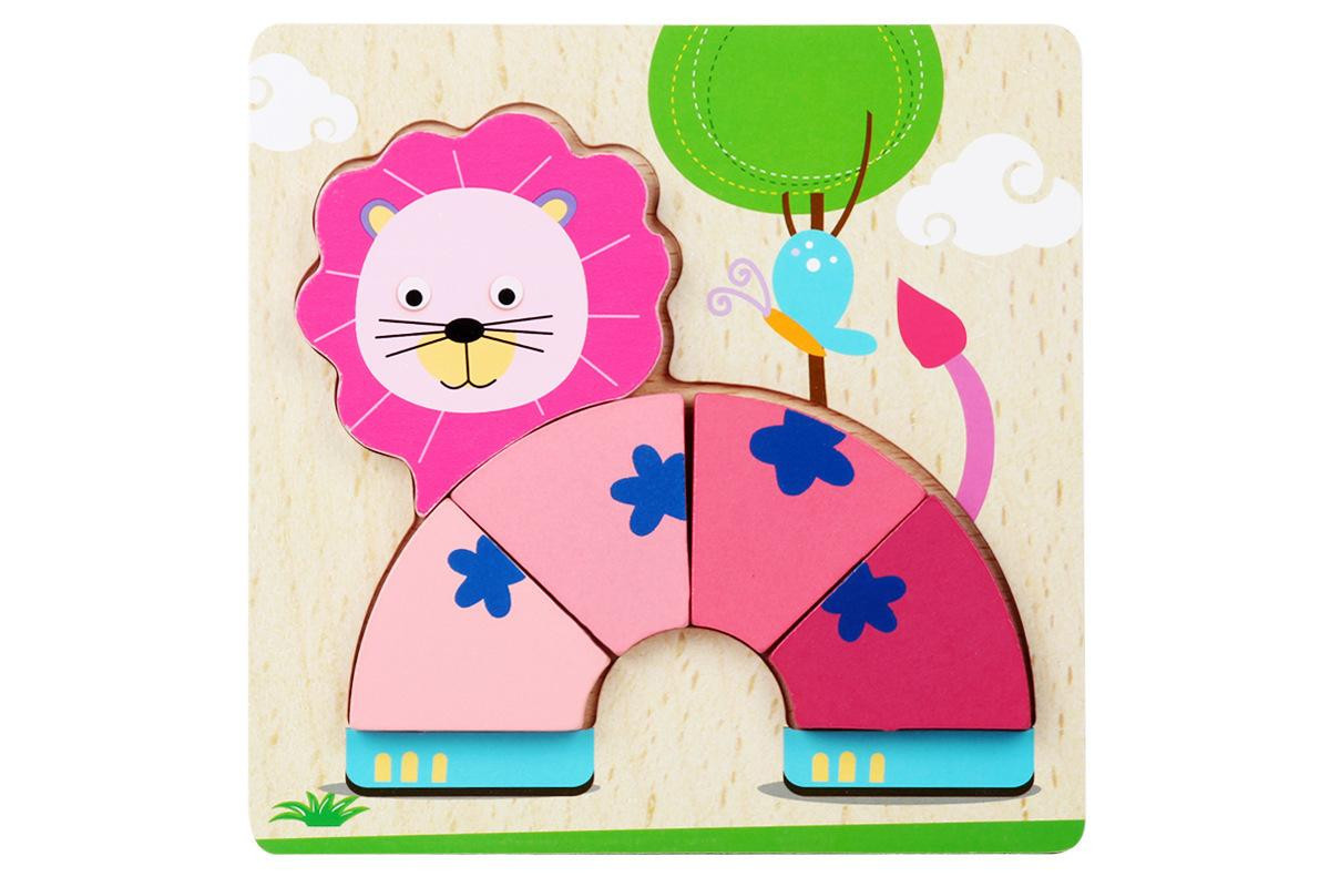 Деревянная игрушка Пазлы Bambi Животные MD 2925, 15х15 см Розовый лев