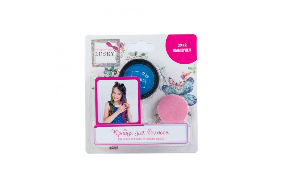 Дитяча пудрова крейда для волосся T11916 зі спонжем, блакитна