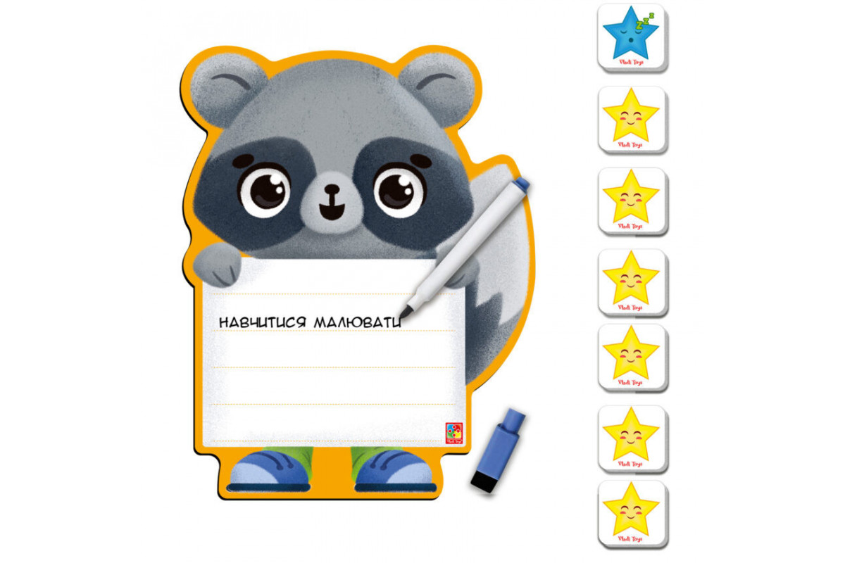 Магнитная доска "Енот" с маркером Vladi Toys VT3601-20 (укр.)