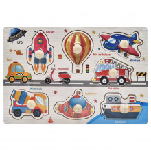 Дерев'яний пазл-вкладиш Транспорт 53972-3 ручка-тримач, у плівці