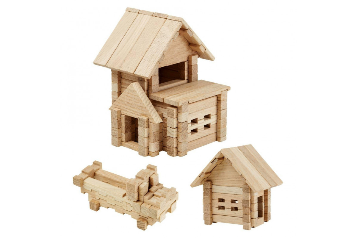 Деревянный конструктор "Домик с гаражом" Igroteco 900118, 75 деталей