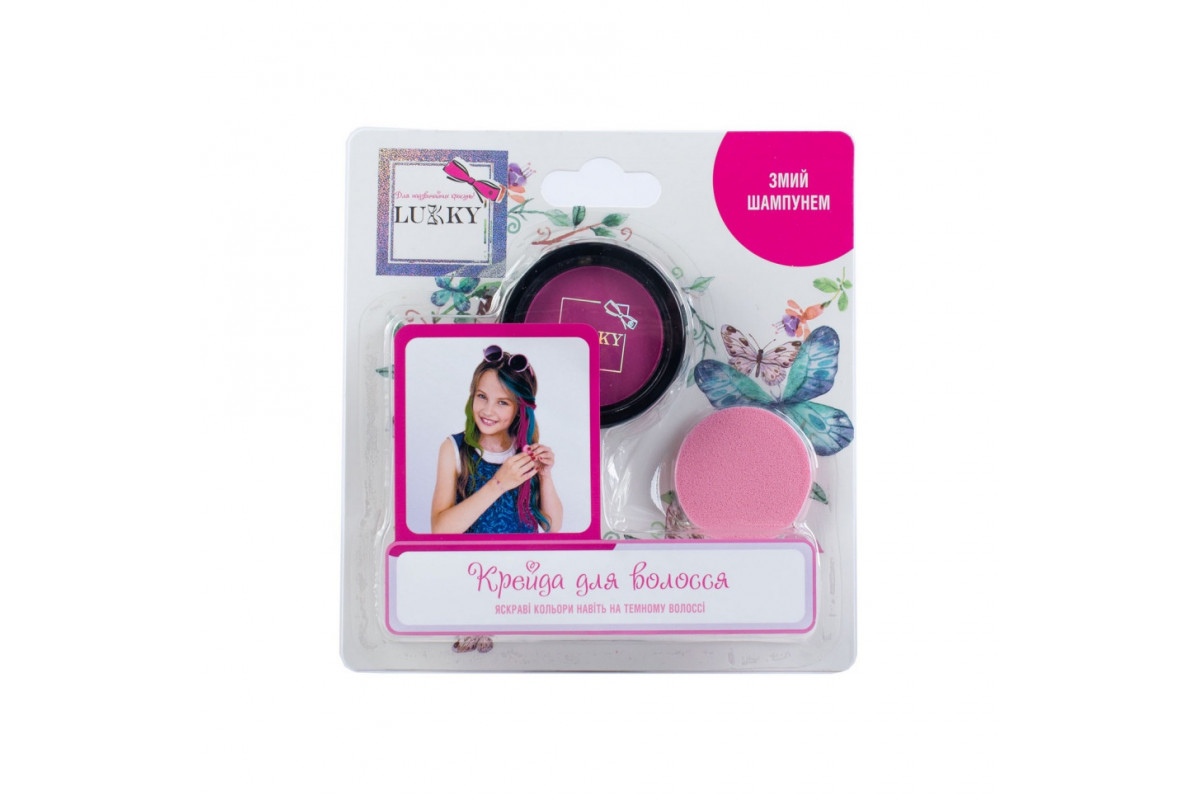 Дитяча пудрова крейда для волосся T11917 зі спонжем, рожевий