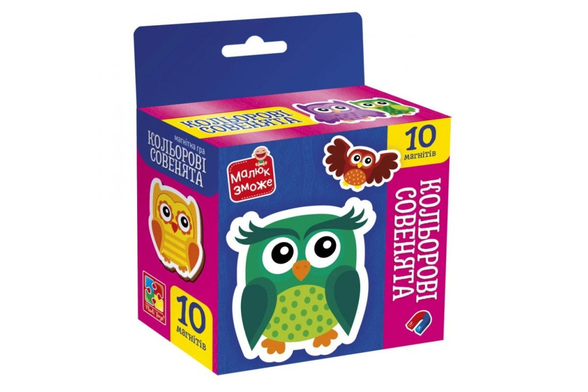 Дитячий набір магнітів "Кольорові совенята" VT3106-38, 10 магнітів