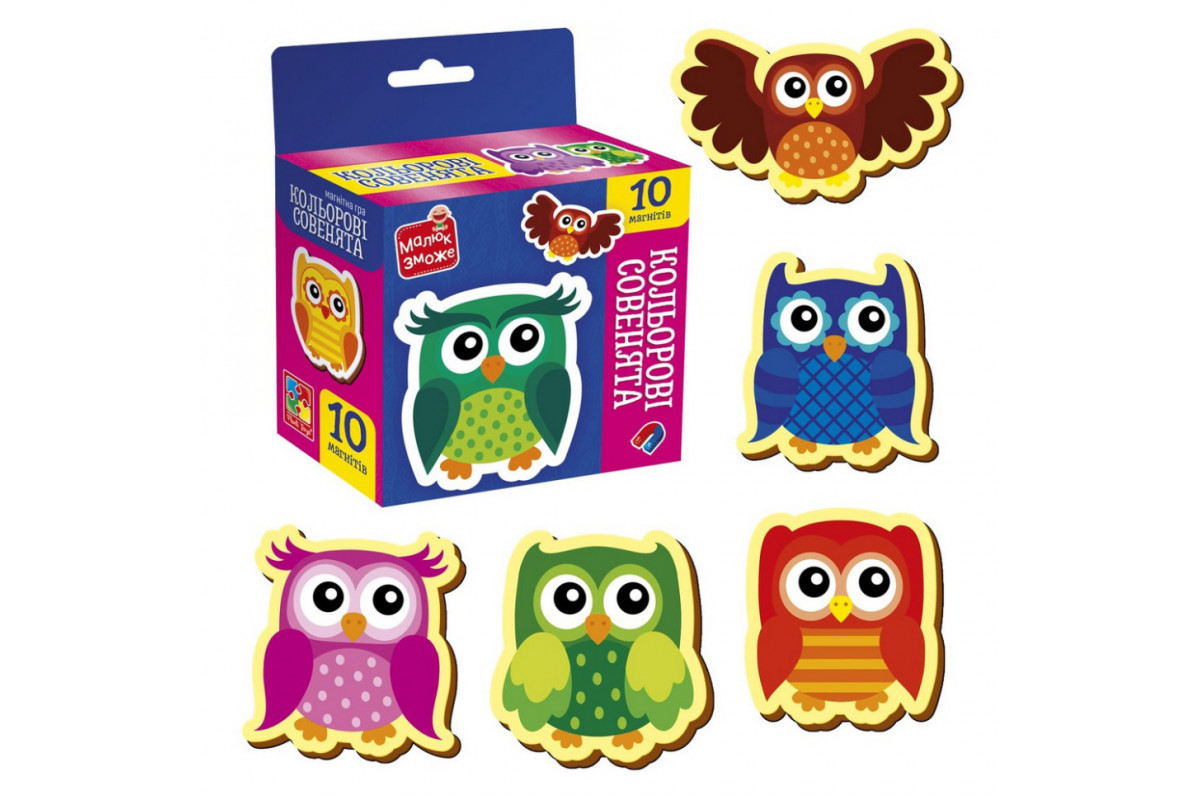 Дитячий набір магнітів "Кольорові совенята" VT3106-38, 10 магнітів