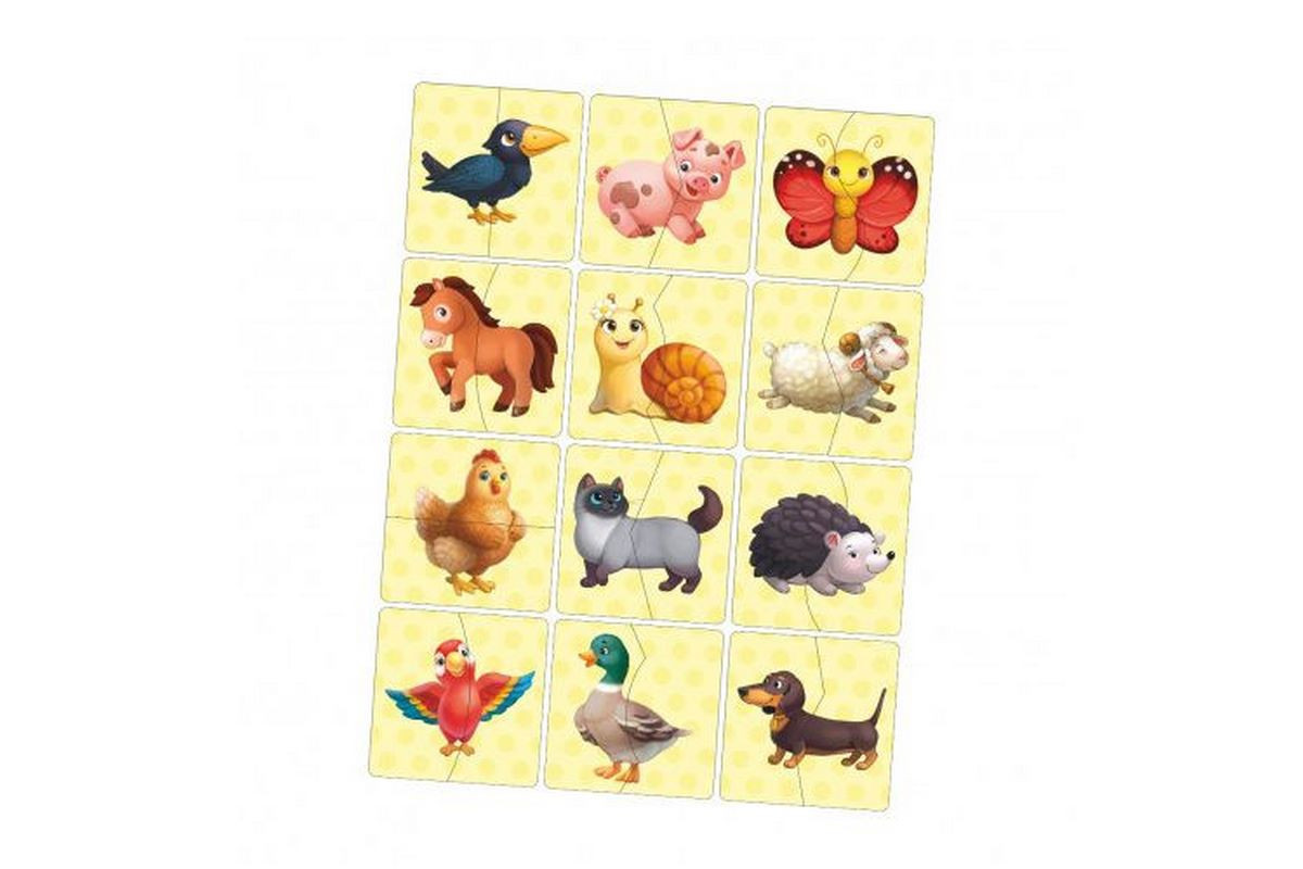 Настольная развивающая игра-пазл "Животные" Ubumblebees (ПСФ071) PSF071, 12 картинок-половинок