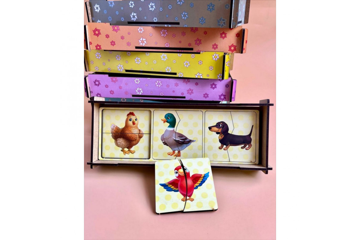 Настольная развивающая игра-пазл "Животные" Ubumblebees (ПСФ071) PSF071, 12 картинок-половинок