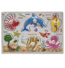 Дерев'яний пазл-вкладиш Морські тварини 53972-6 ручка-тримач, у плівці