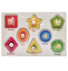 Дерев'яний пазл-вкладиш Геометричні фігури 53972-7 ручка-тримач, у плівці