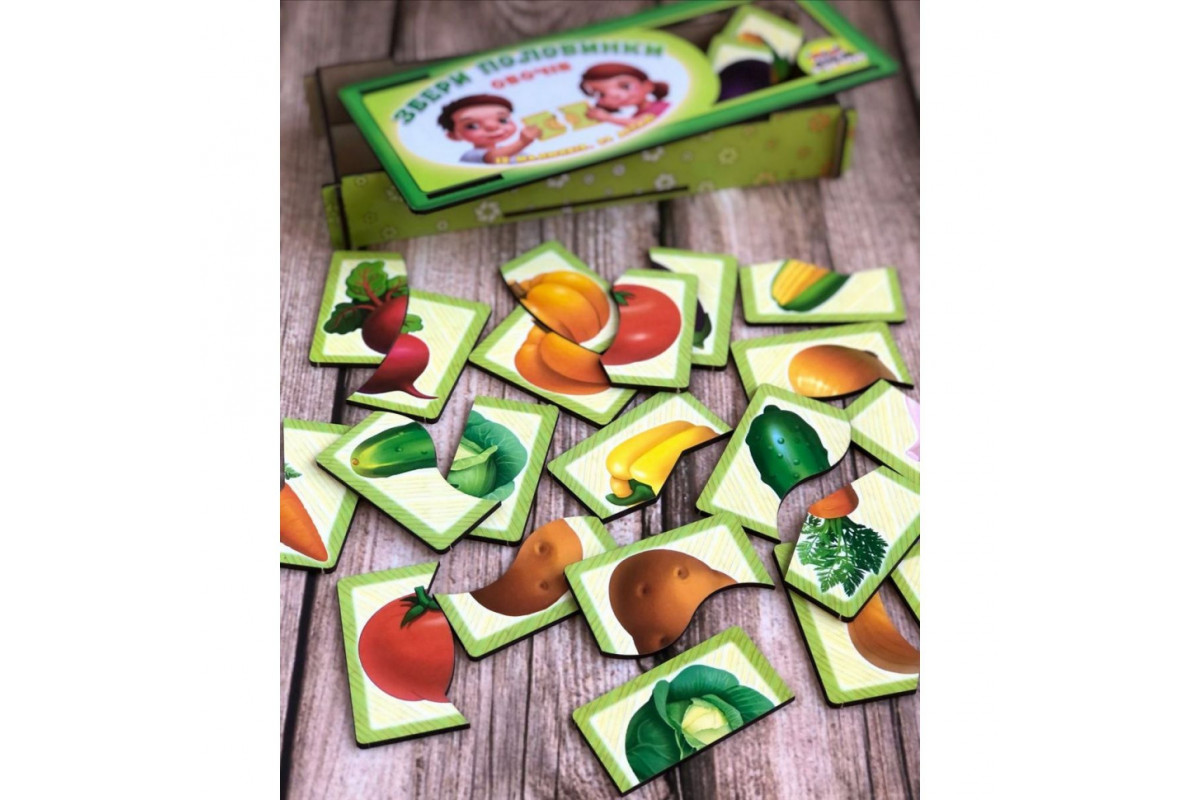 Настольная развивающая игра-пазл "Овощи" Ubumblebees (ПСФ074) PSF074, 12 картинок-половинок