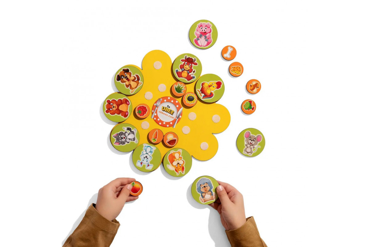 Дерев'яний дитячий сортер "Хто що їсть" (ПСД276) PSD276 на липучках