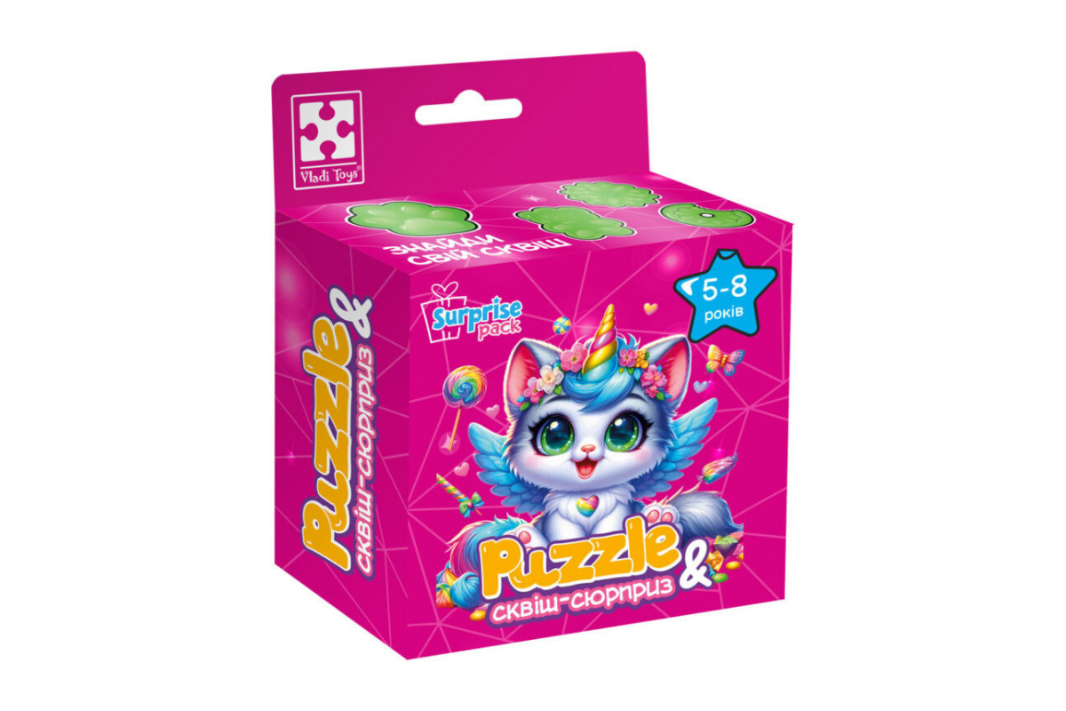 Детские пазлы с сюрпризом "Котик-единорожка" VT8030-07, 180 деталей