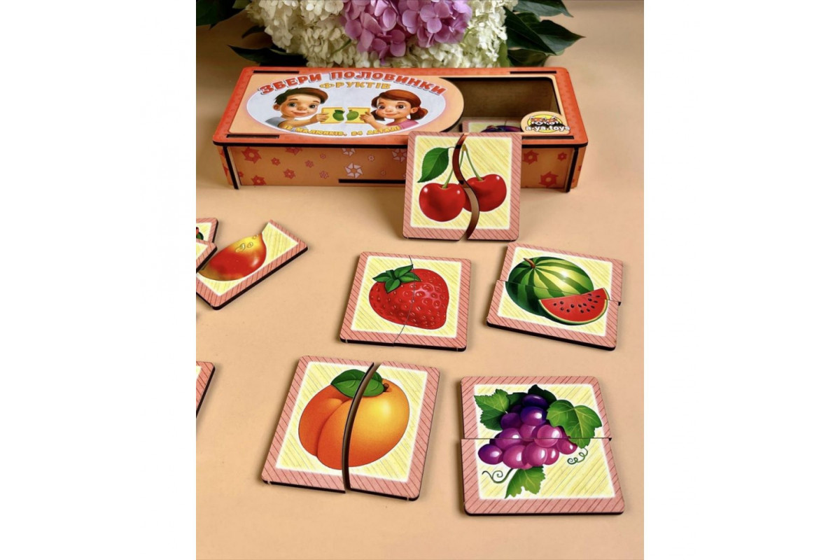 Настольная развивающая игра-пазл "Фрукты" Ubumblebees (ПСФ075) PSF075, 12 картинок-половин