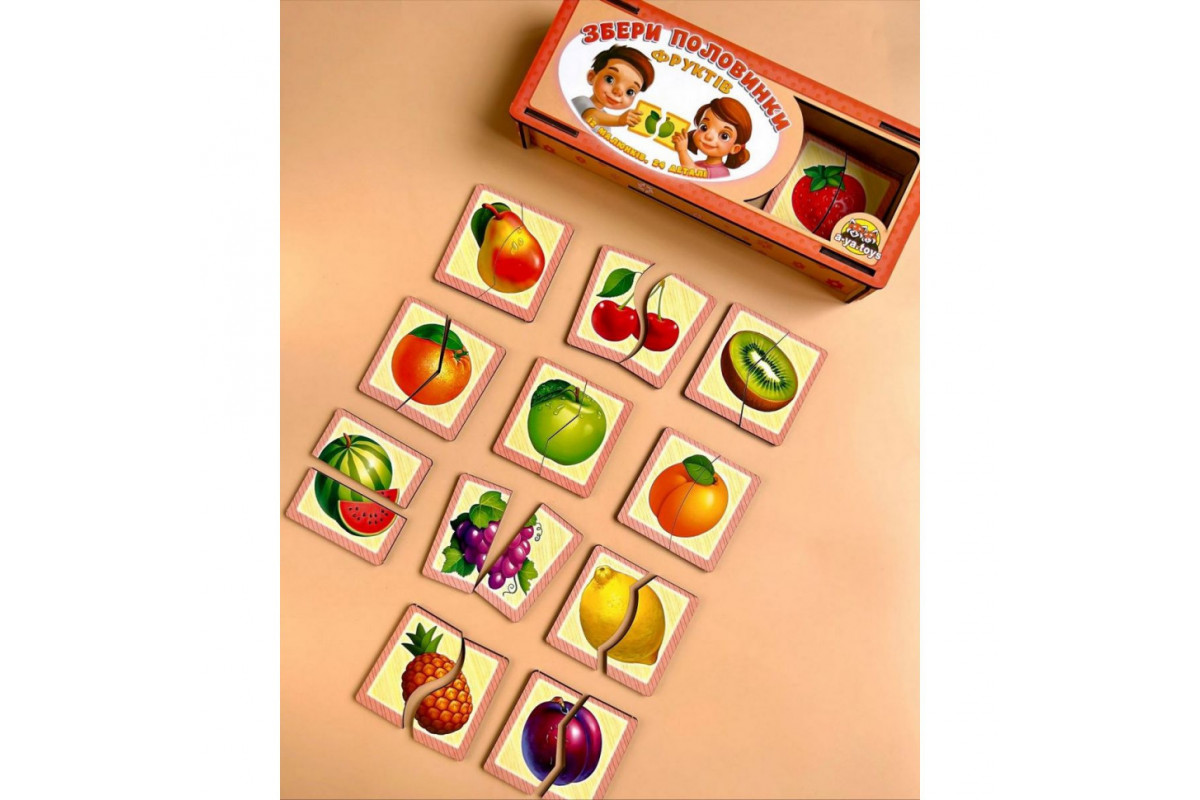 Настольная развивающая игра-пазл "Фрукты" Ubumblebees (ПСФ075) PSF075, 12 картинок-половин