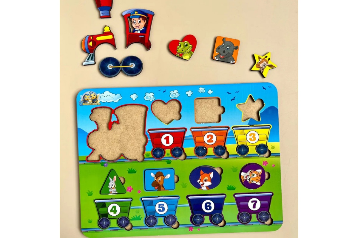 Дерев'яний пазл-вкладиш "Геометричні фігури" Ubumblebees (ПСД048) PSD048 сортер-паровоз