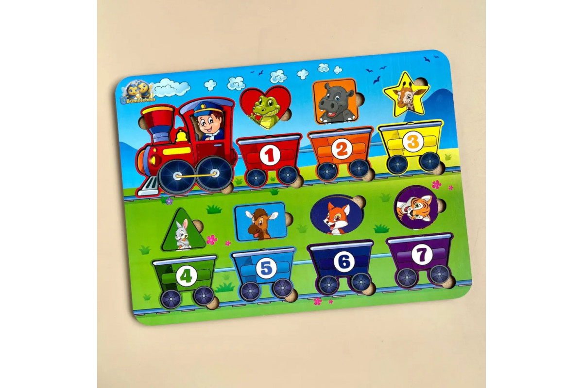 Дерев'яний пазл-вкладиш "Геометричні фігури" Ubumblebees (ПСД048) PSD048 сортер-паровоз