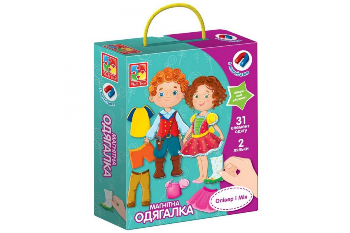 Детская игра "Магнитная Одевалка Оливер и Мия" VT3702-12, 2 куклы, 31 магнитный элемент