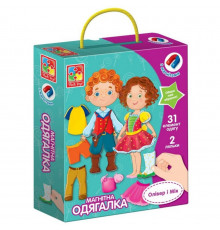 Детская игра "Магнитная Одевалка Оливер и Мия" VT3702-12, 2 куклы, 31 магнитный элемент