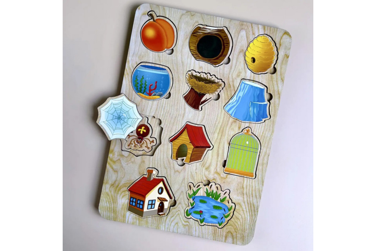 Дерев'яний пазл-вкладиш "Хто? Де живе?" Ubumblebees (ПСД059) PSD059 сортер