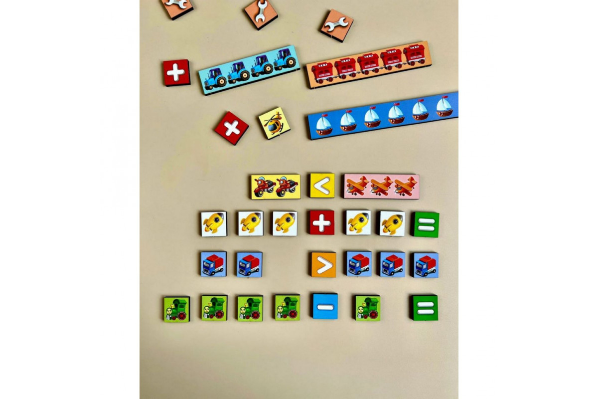 Деревянный пазл-сортер "Математические лестницы: Транспорт" Ubumblebees (ПСФ078) PSF078