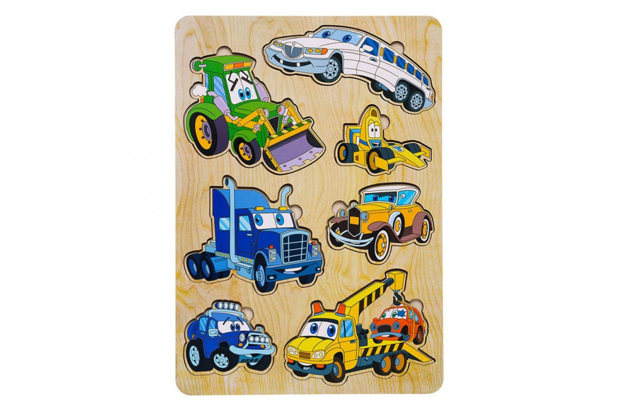 Дерев'яний пазл-вкладиш "Машинки-великий" Ubumblebees (ПСД058) PSD058, 7 елементів