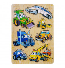 Деревянный пазл-вкладыш "Машинки-большой" Ubumblebees (ПСД058) PSD058, 7 элементов