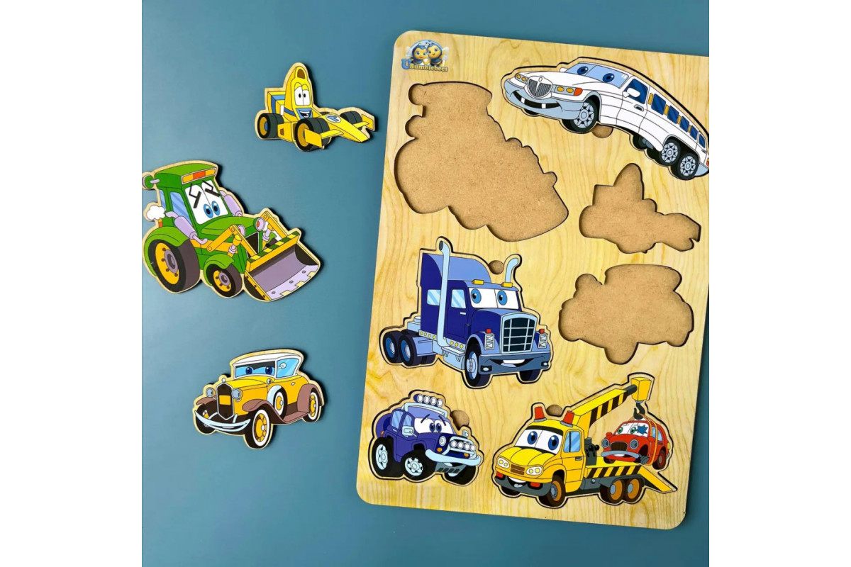 Дерев'яний пазл-вкладиш "Машинки-великий" Ubumblebees (ПСД058) PSD058, 7 елементів