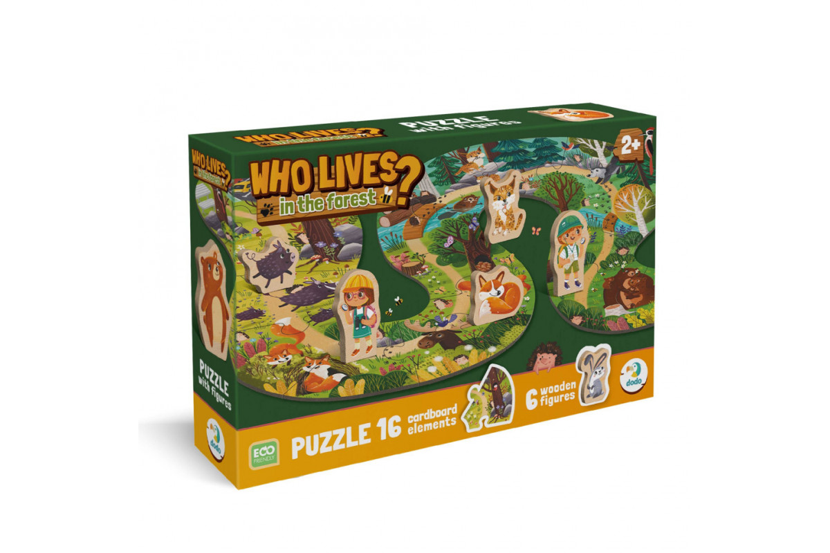 Детский пазл с деревянными фигурками "Кто живет в лесу?" 300608, 16 элементов