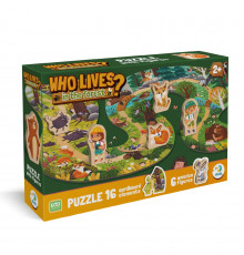 Детский пазл с деревянными фигурками "Кто живет в лесу?" 300608, 16 элементов