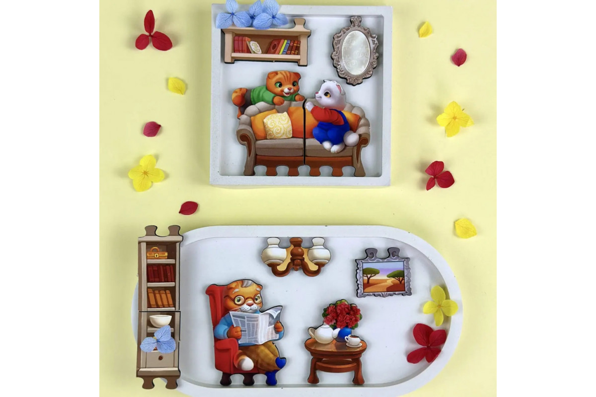 Деревянный пазл-вкладыш "Кошачий летний домик" (ПСД272) PSD272