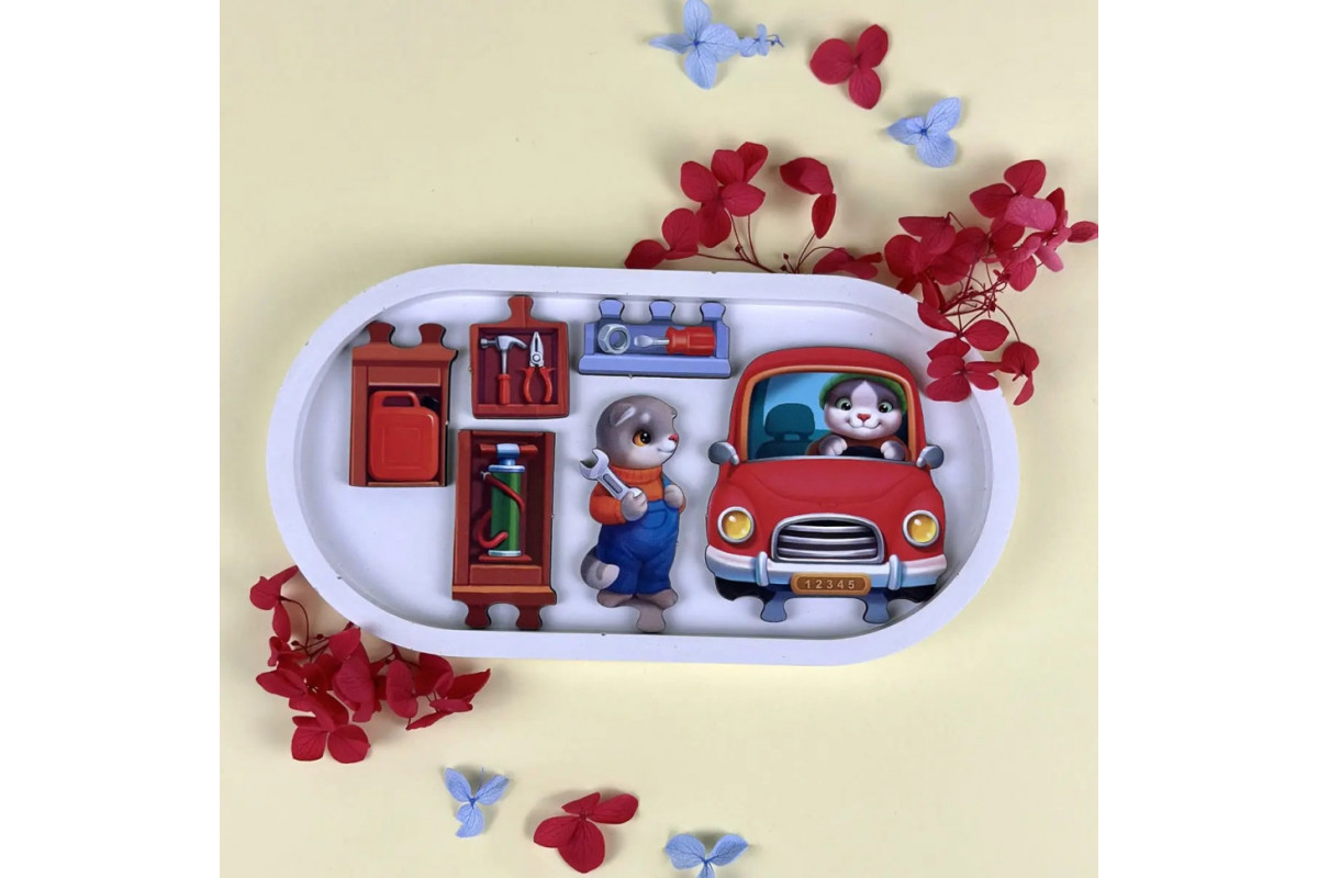 Деревянный пазл-вкладыш "Кошачий летний домик" (ПСД272) PSD272