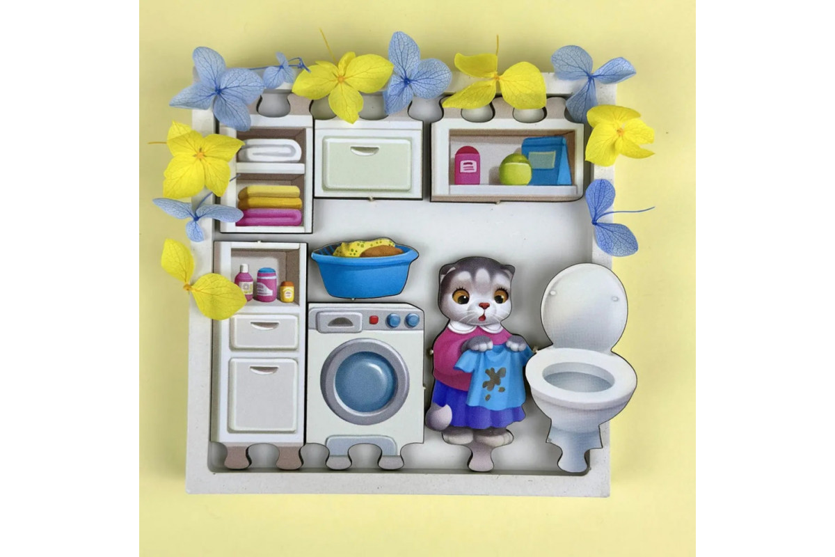 Деревянный пазл-вкладыш "Кошачий летний домик" (ПСД272) PSD272