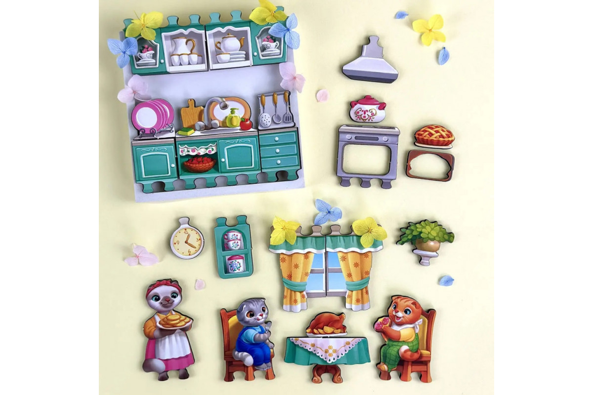 Деревянный пазл-вкладыш "Кошачий летний домик" (ПСД272) PSD272