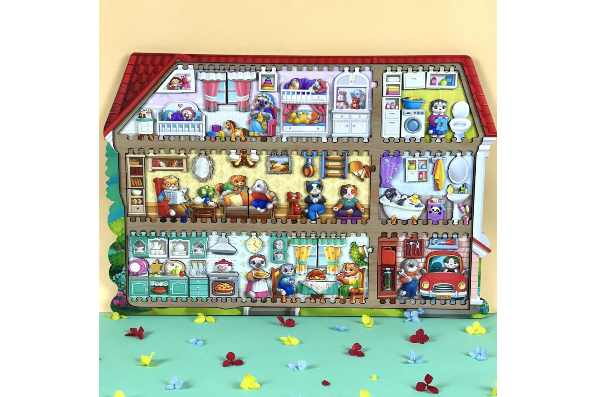 Деревянный пазл-вкладыш "Кошачий летний домик" (ПСД272) PSD272