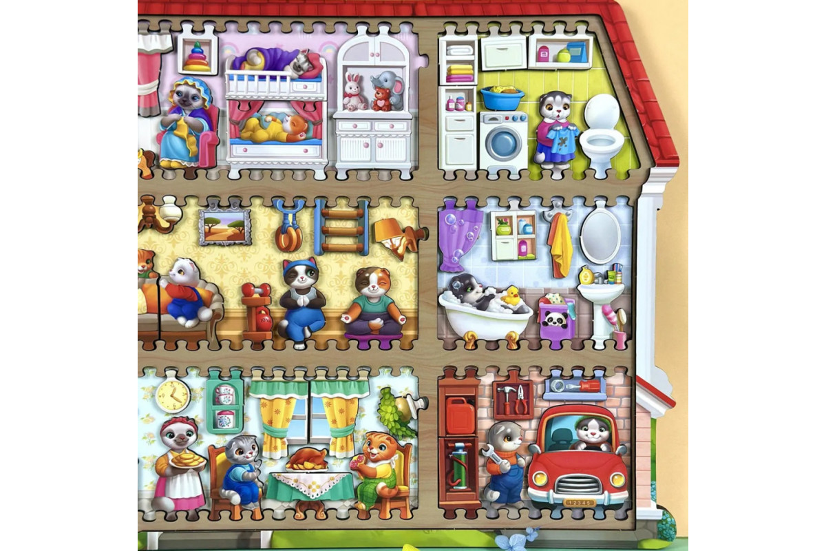 Деревянный пазл-вкладыш "Кошачий летний домик" (ПСД272) PSD272