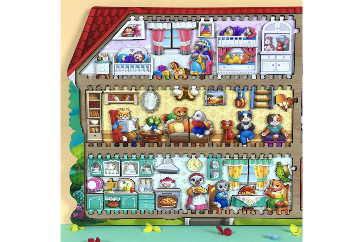 Деревянный пазл-вкладыш "Кошачий летний домик" (ПСД272) PSD272