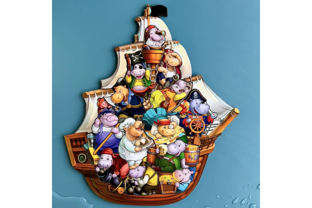 Дерев'яний пазл-вкладиш "Бегемотики-пірати" Ubumblebees (ПСД083) PSD083, 13 бегемотиків