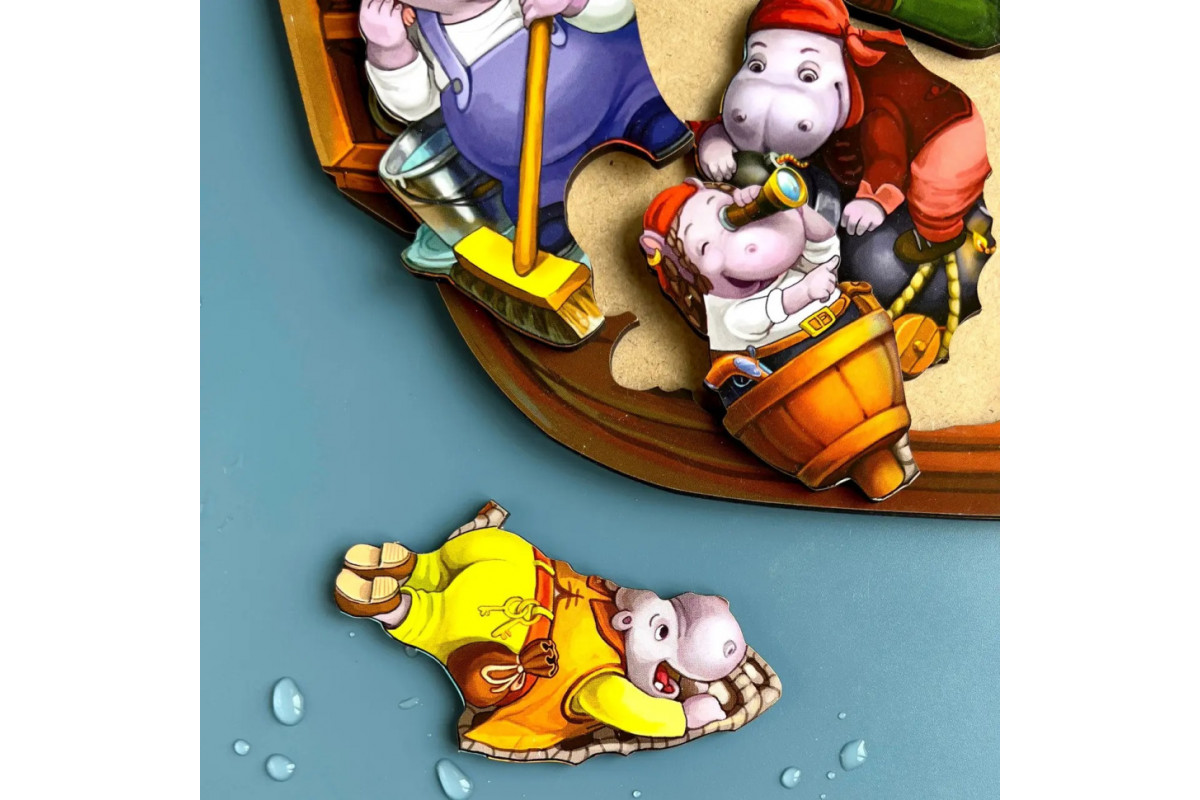 Дерев'яний пазл-вкладиш "Бегемотики-пірати" Ubumblebees (ПСД083) PSD083, 13 бегемотиків