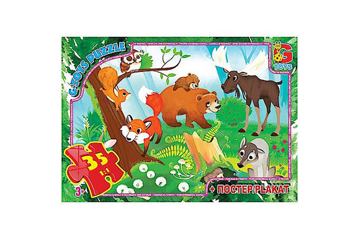 Детский пазл "Лесные жители" GF04 плакат 35 элементов