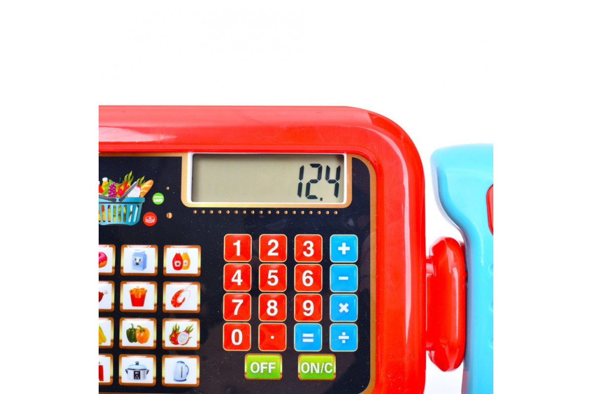 Детский игровой кассовый аппарат 6178F калькулятор, сканер, звук, свет, корзина