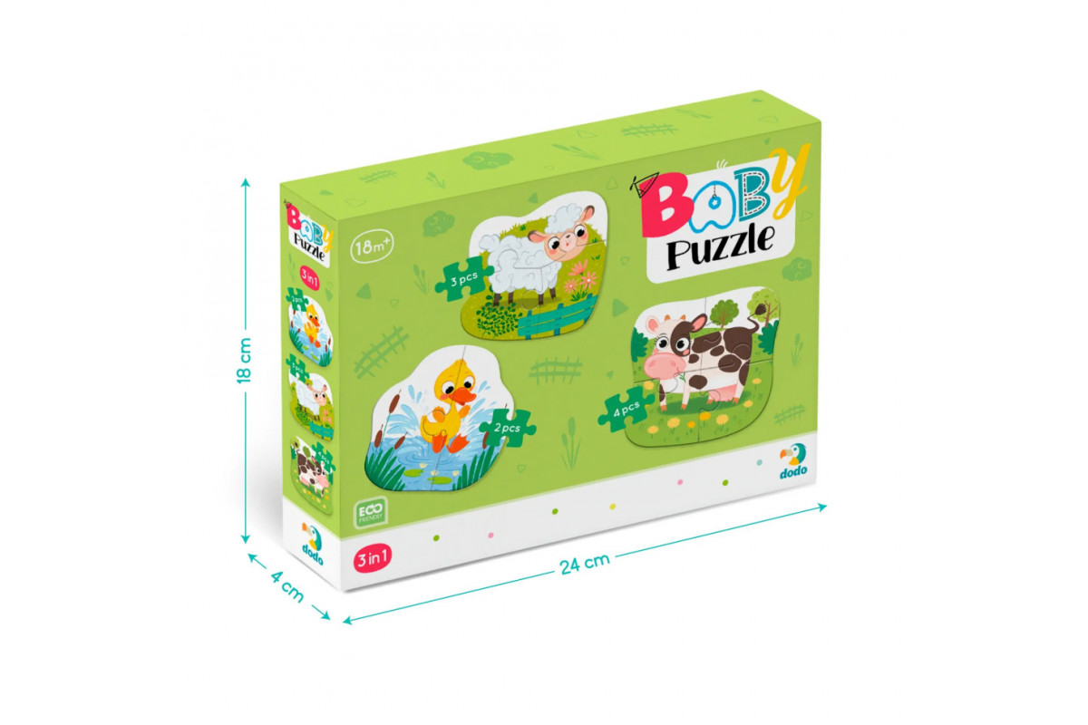 Дитячий Пазл 3 в 1 "Сільські тварини" DoDo 300393, 9 ел