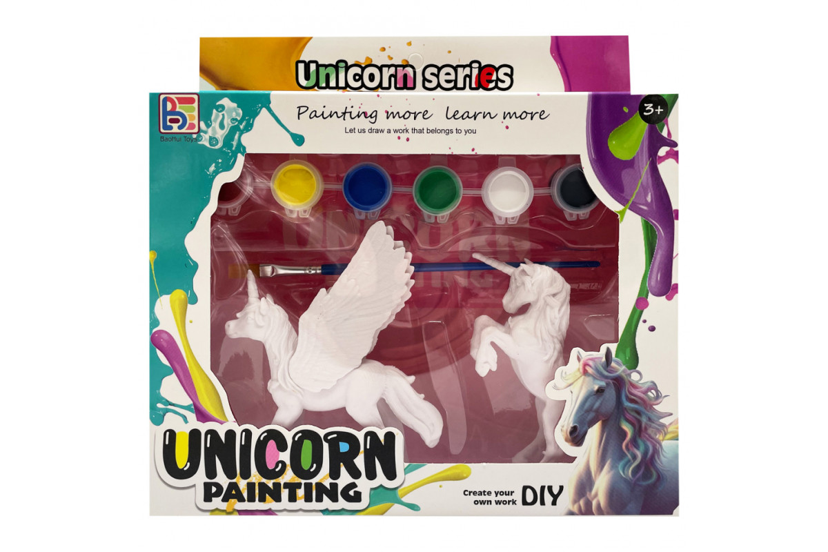 Набір для творчості Гіпсова розмальовка "Unicorn" T59-1(Unicorn1) 2 фігурки, фарби 6 кольорів