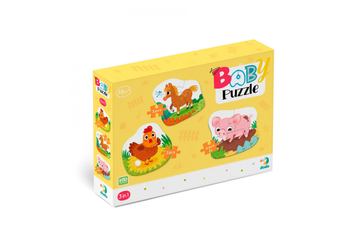 Дитячий Пазл 3 в 1 "День на фермі" DoDo 300394, 9 ел
