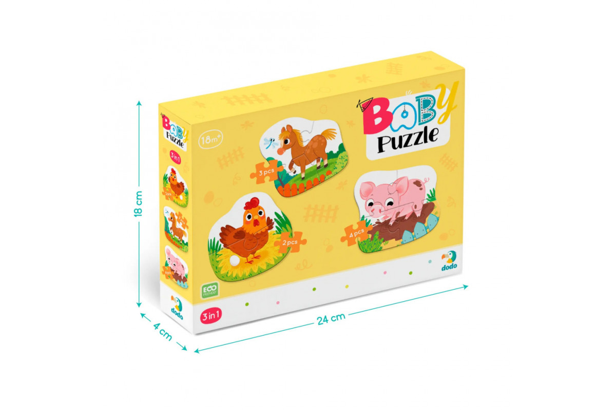 Дитячий Пазл 3 в 1 "День на фермі" DoDo 300394, 9 ел