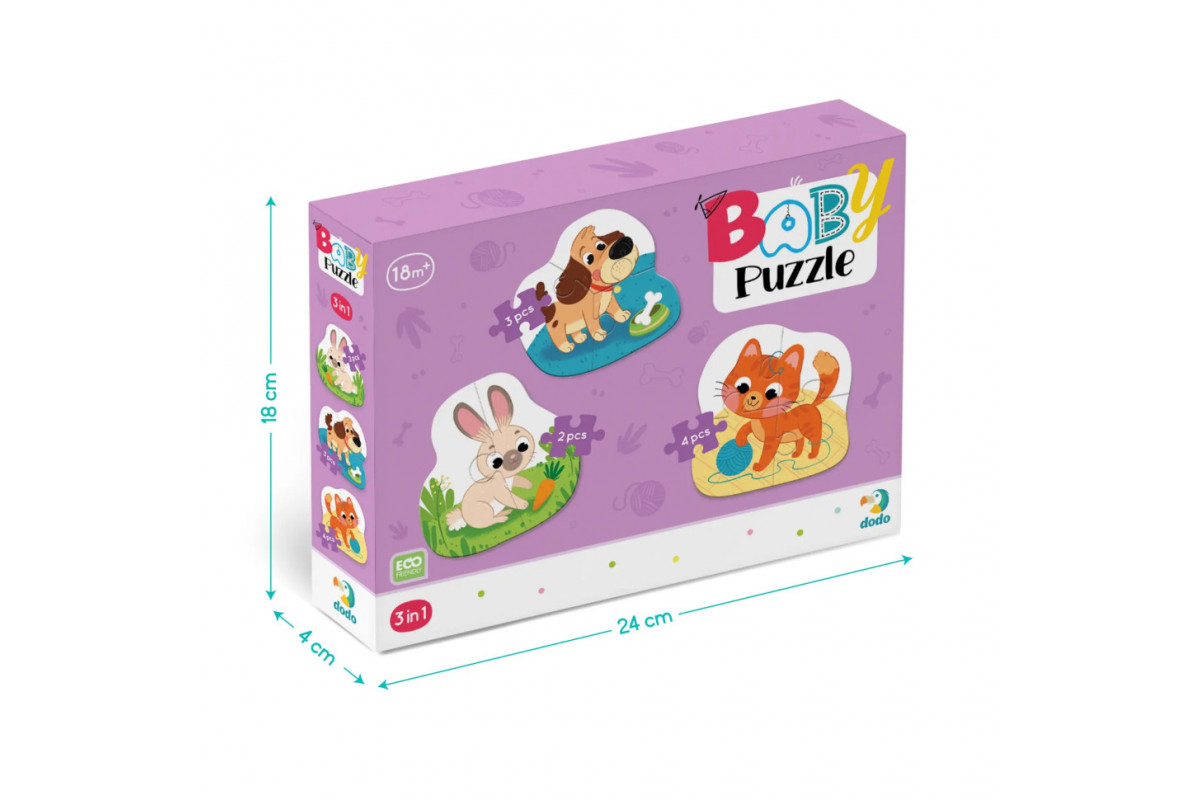 Детский Пазл 3 в 1  "Домашние животные" DoDo 300395, 9 эл