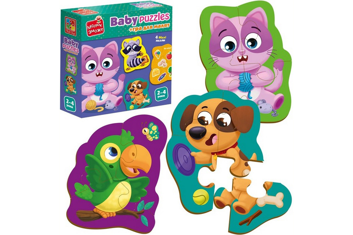 Дитячі розвивальні картонні пазли "Домашні улюбленці" VT1722-25 з грою