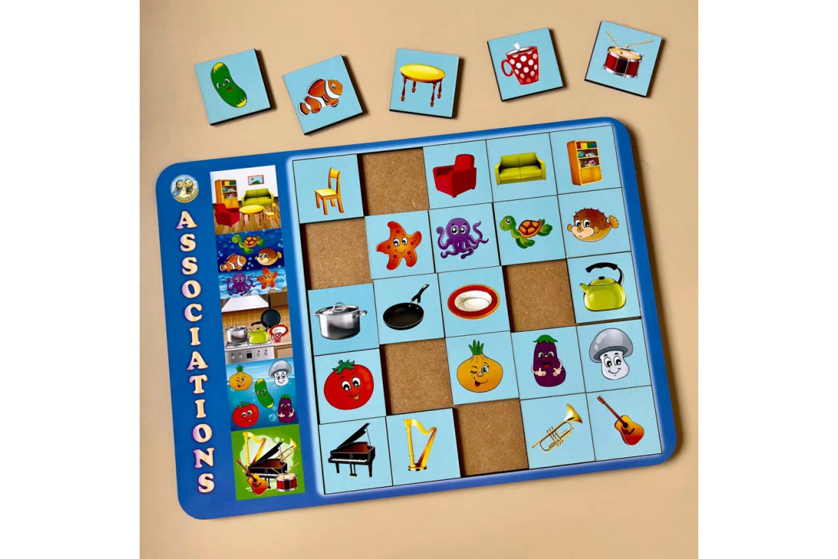 Деревянный пазл-вкладыш "Ассоциации - 1" Ubumblebees (ПСД098) PSD098, 25 плашек