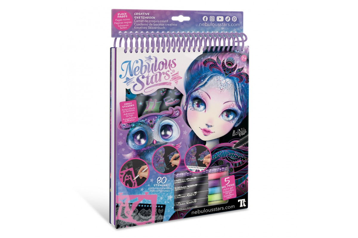 Набор для творчества Скетчбук: Эклипсия, черные листы Nebulous Stars 11121, 8 ручек