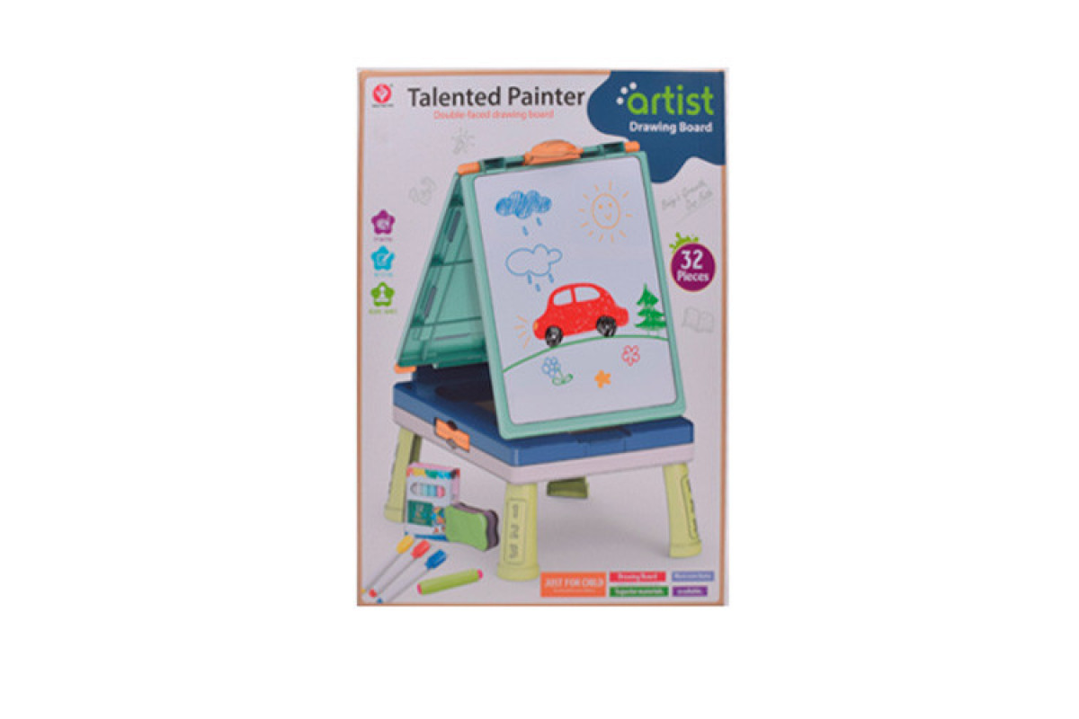 Дитячий двосторонній мольберт на ніжках 050-17 з крейдою, маркерами і губкою